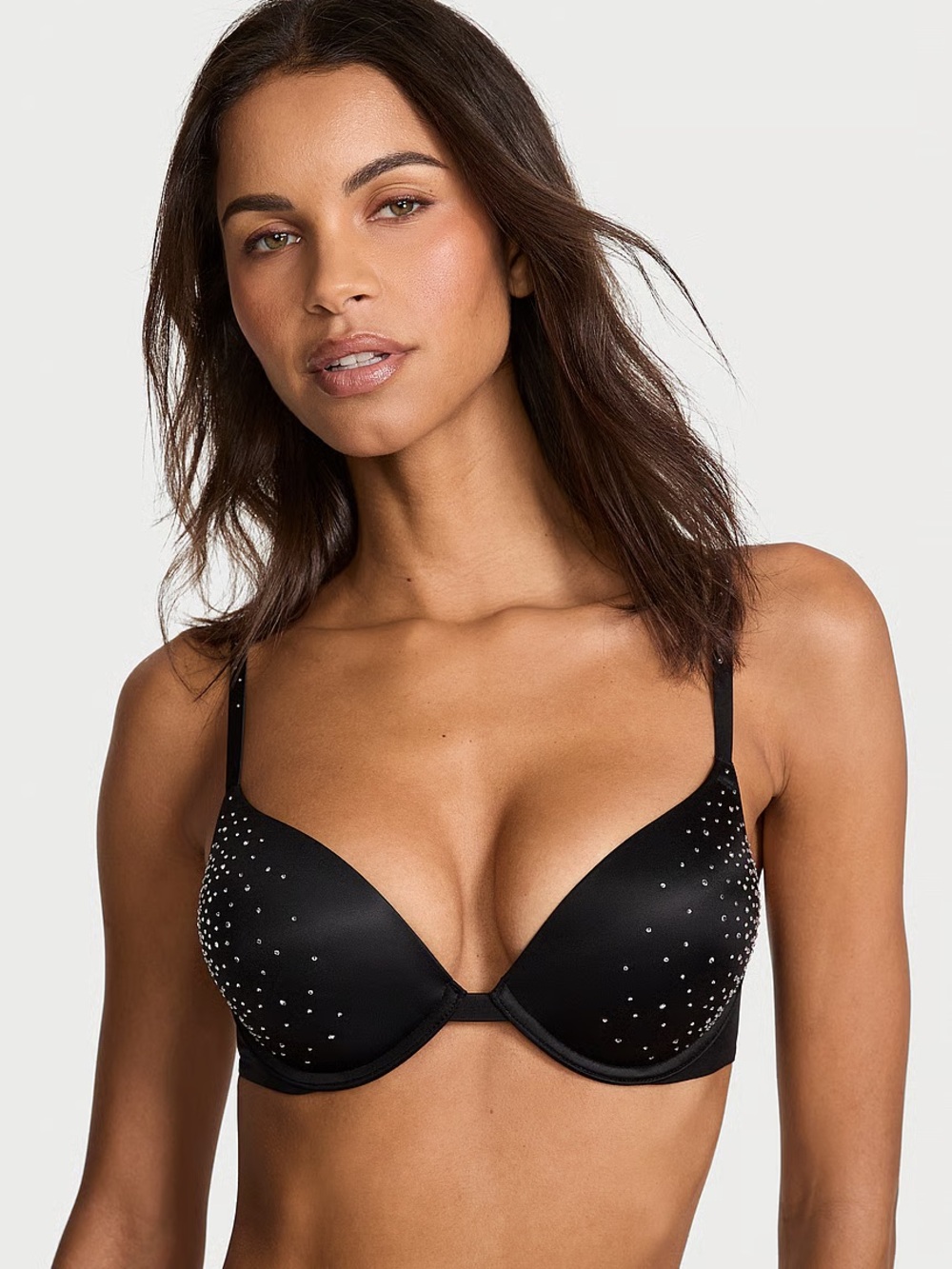 VS Bombshell Sparkle Crystal Rhinestone Shine Bra and Thong Set in Black - Picture 7 of 9